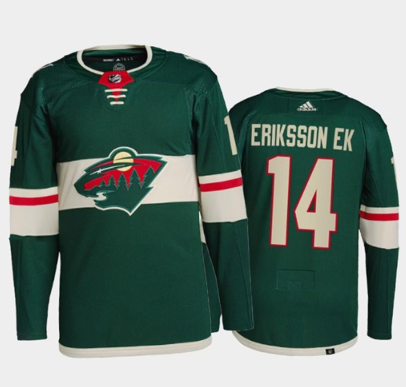 Men's Minnesota Wild #14 Joel Eriksson Ek Green Stitched Jersey Men's Minnesota Wild #14 Joel Eriksson Ek Green Stitched Jersey